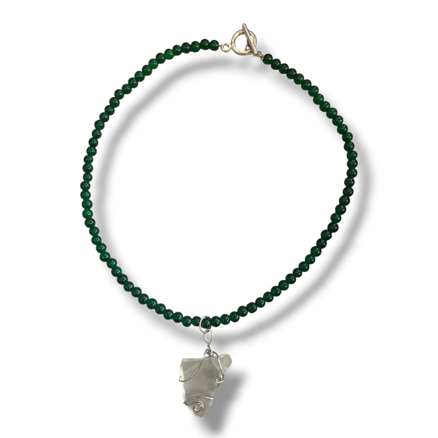 Beaded Necklace with Wired Seaglass handmade - Made by Saloly