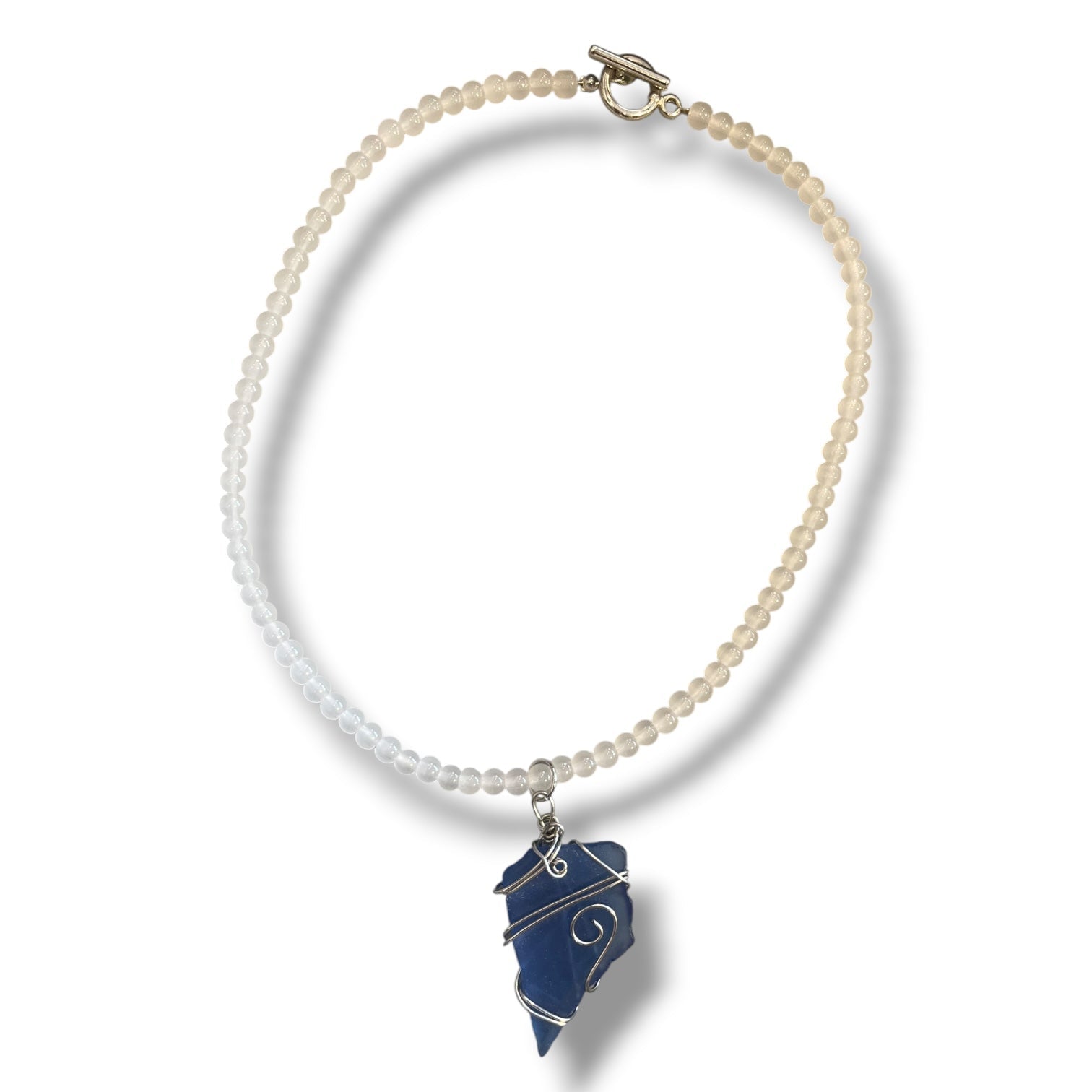 Beaded Necklace with Wired Seaglass handmade - Made by Saloly