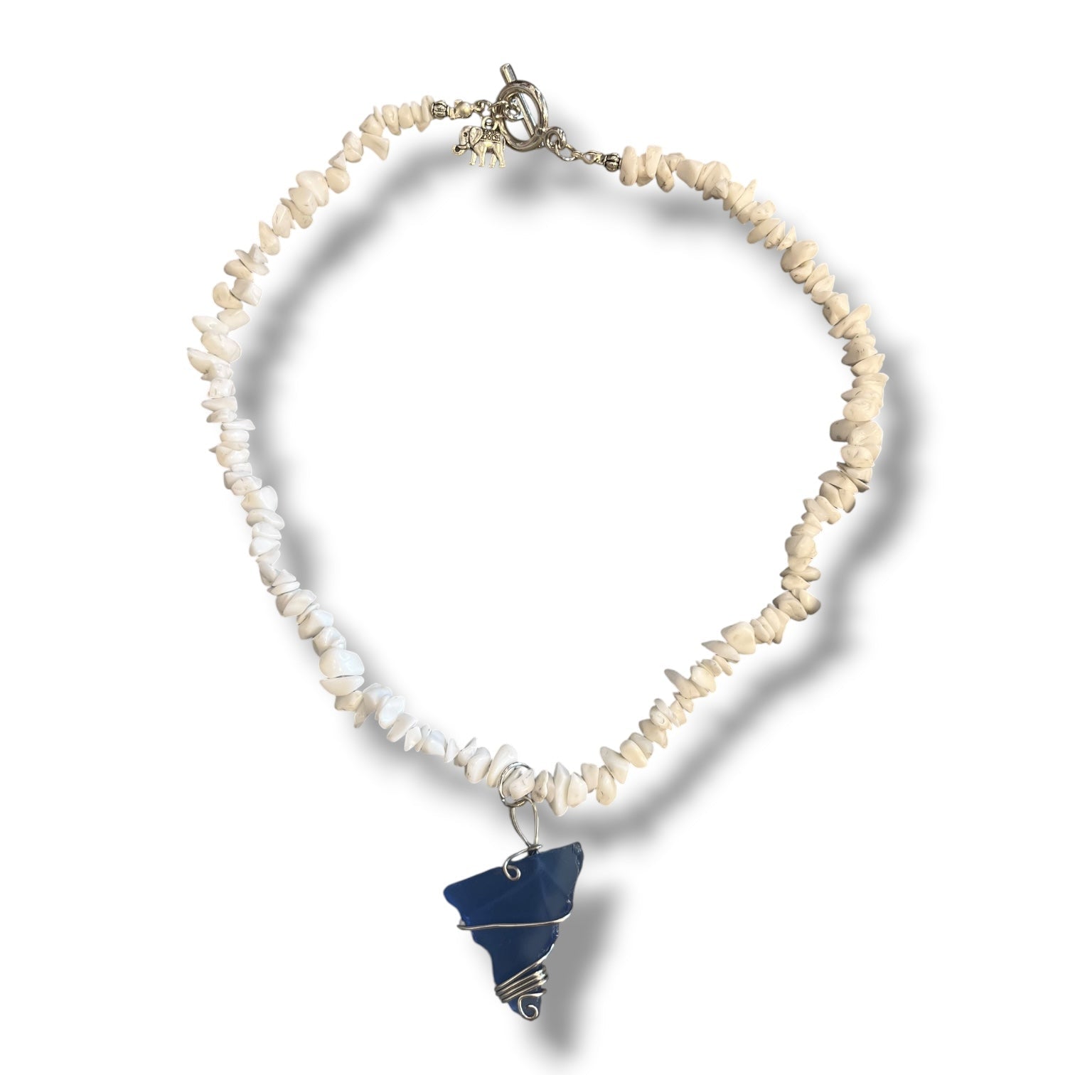 Beaded Necklace with Wired Seaglass handmade - Made by Saloly