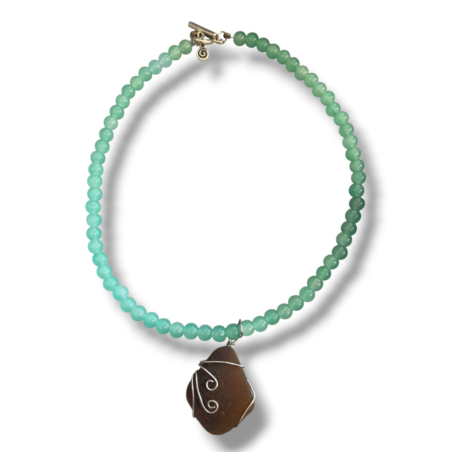 Beaded Necklace with Wired Seaglass handmade - Made by Saloly