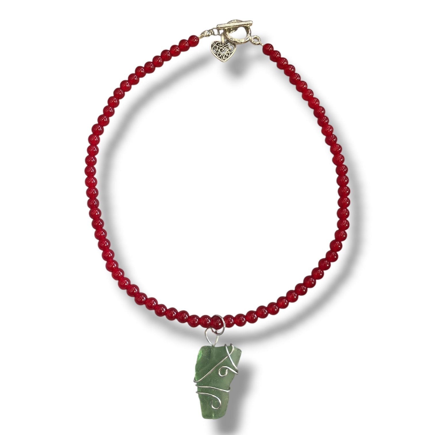 Beaded Necklace with Wired Seaglass handmade - Made by Saloly