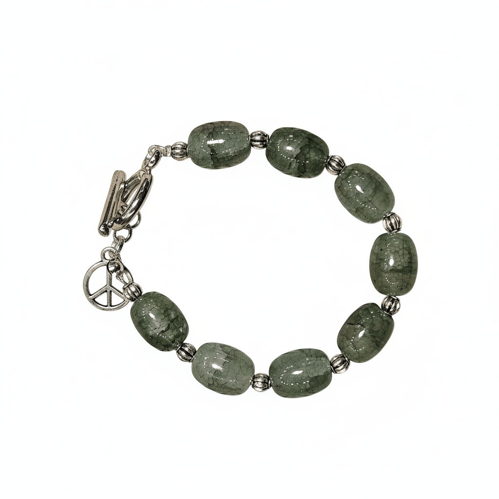 Gemstone Beaded Bracelet with Silver Charm handmade - Made by Saloly