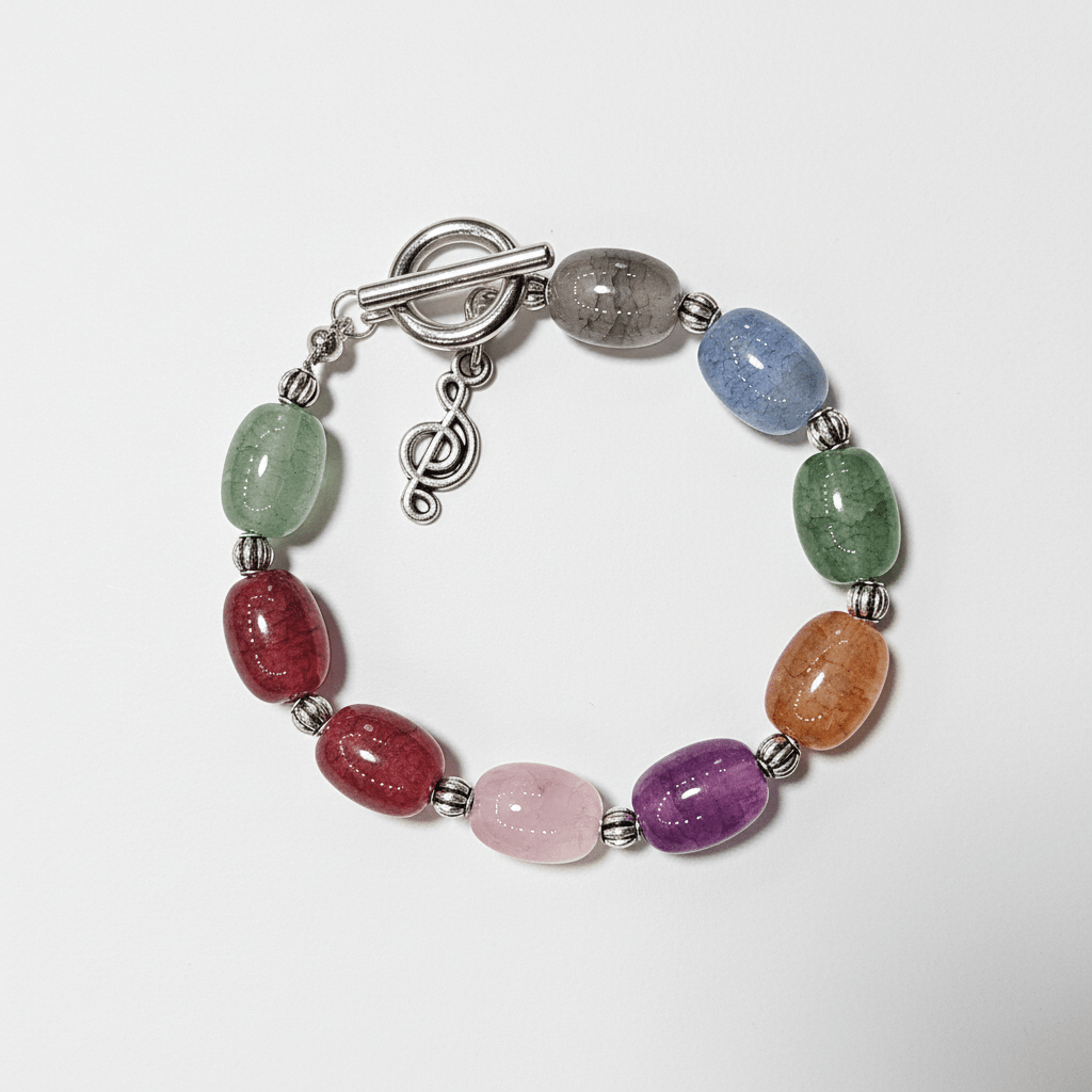 Gemstone Beaded Bracelet with Silver Charm handmade - Made by Saloly