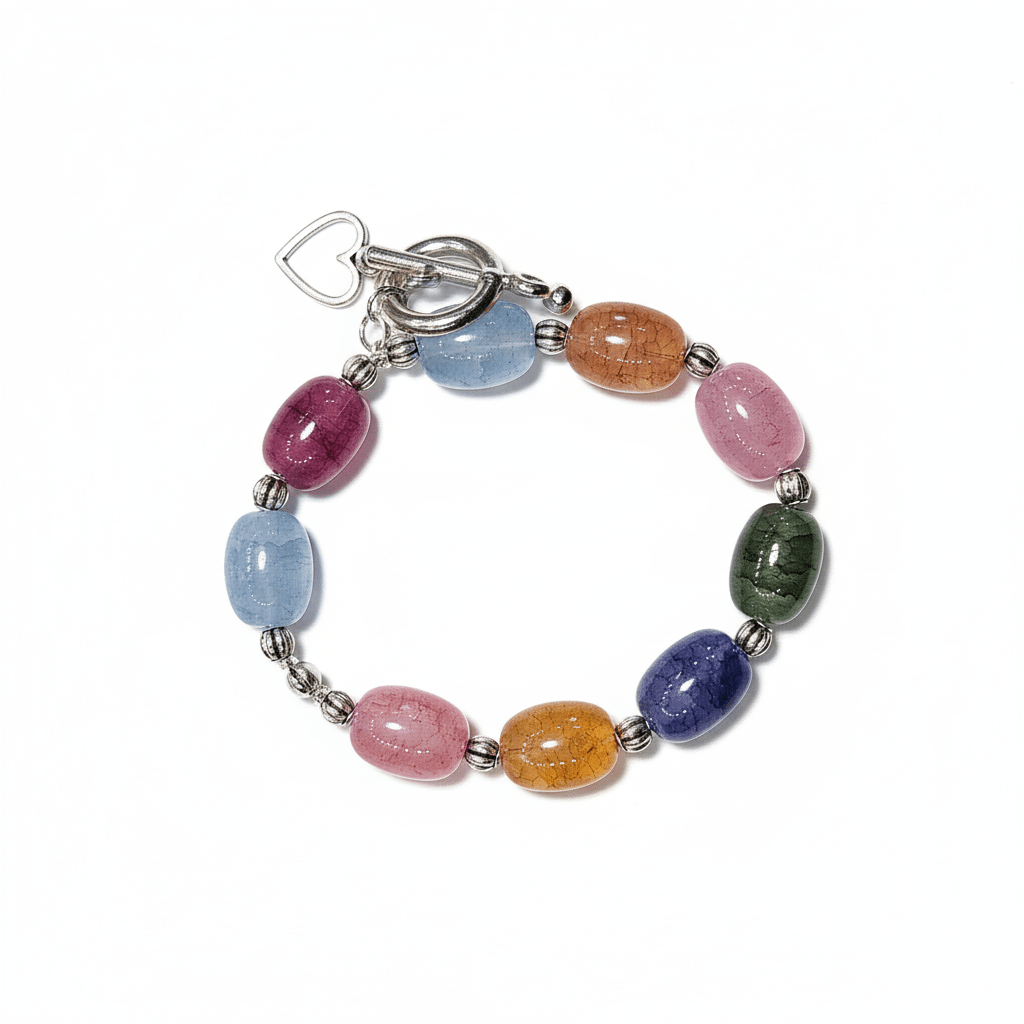 Gemstone Beaded Bracelet with Silver Charm handmade - Made by Saloly