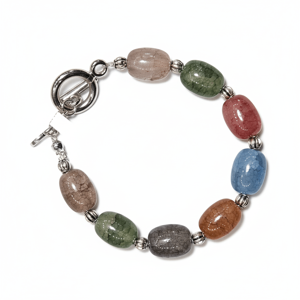 Gemstone Beaded Bracelet with Silver Charm handmade - Made by Saloly