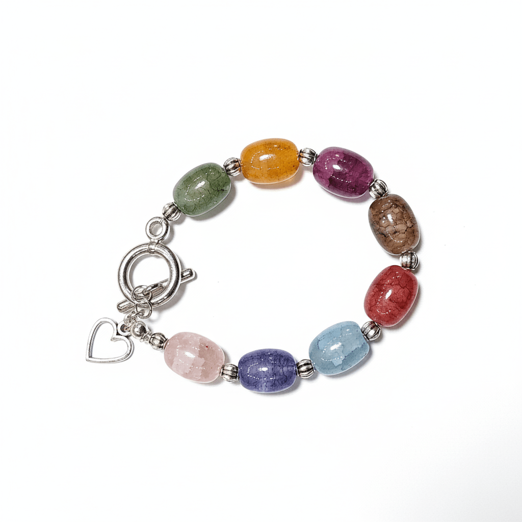 Gemstone Beaded Bracelet with Silver Charm handmade - Made by Saloly