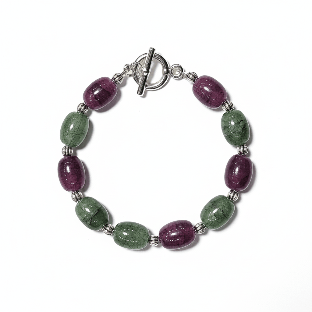 Gemstone Beaded Bracelet with Silver Charm handmade - Made by Saloly