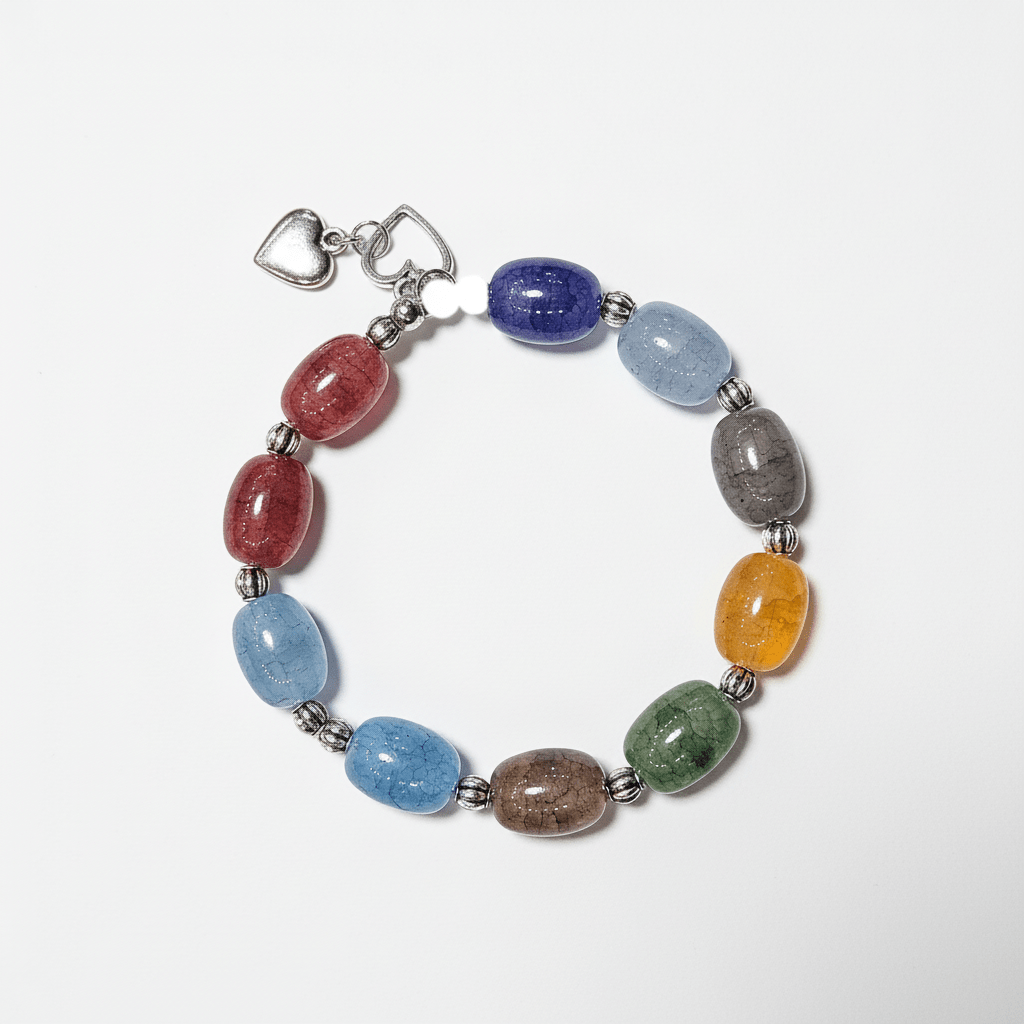 Gemstone Beaded Bracelet with Silver Charm handmade - Made by Saloly