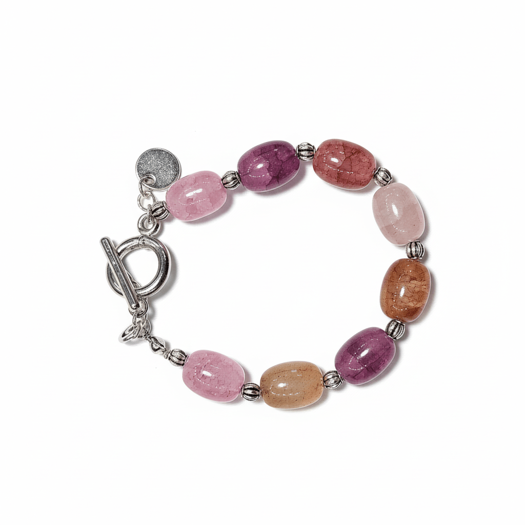 Gemstone Beaded Bracelet with Silver Charm handmade - Made by Saloly